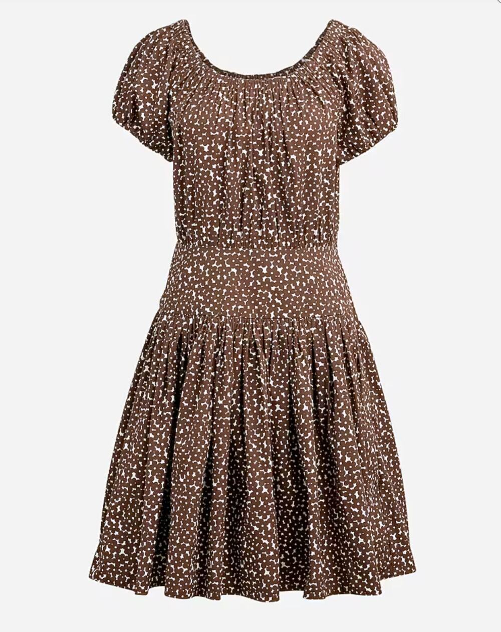 NWT J. Crew Brown Smocked Puff Sleeve Mini Dress Mocha Floral Sz 4